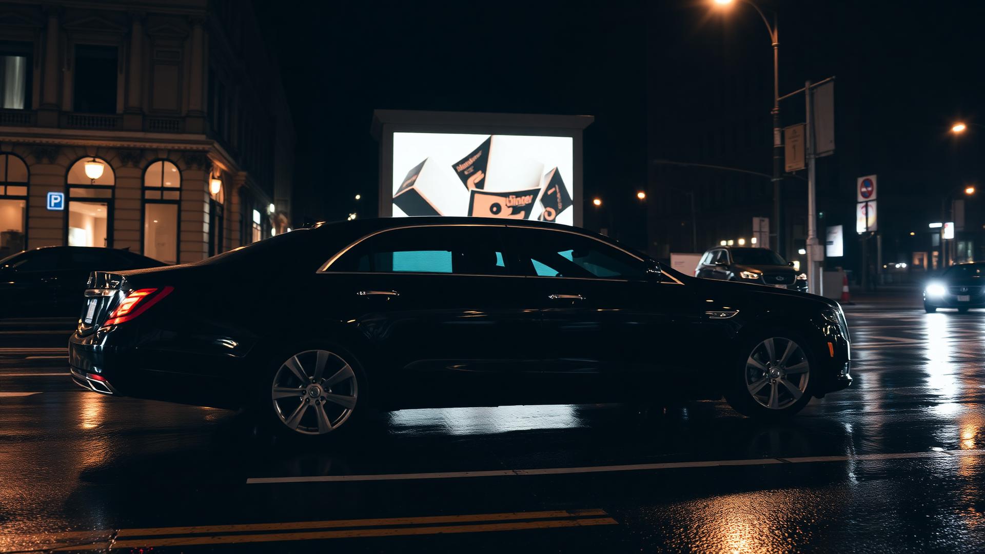 Schwarze Limousine bei Nacht